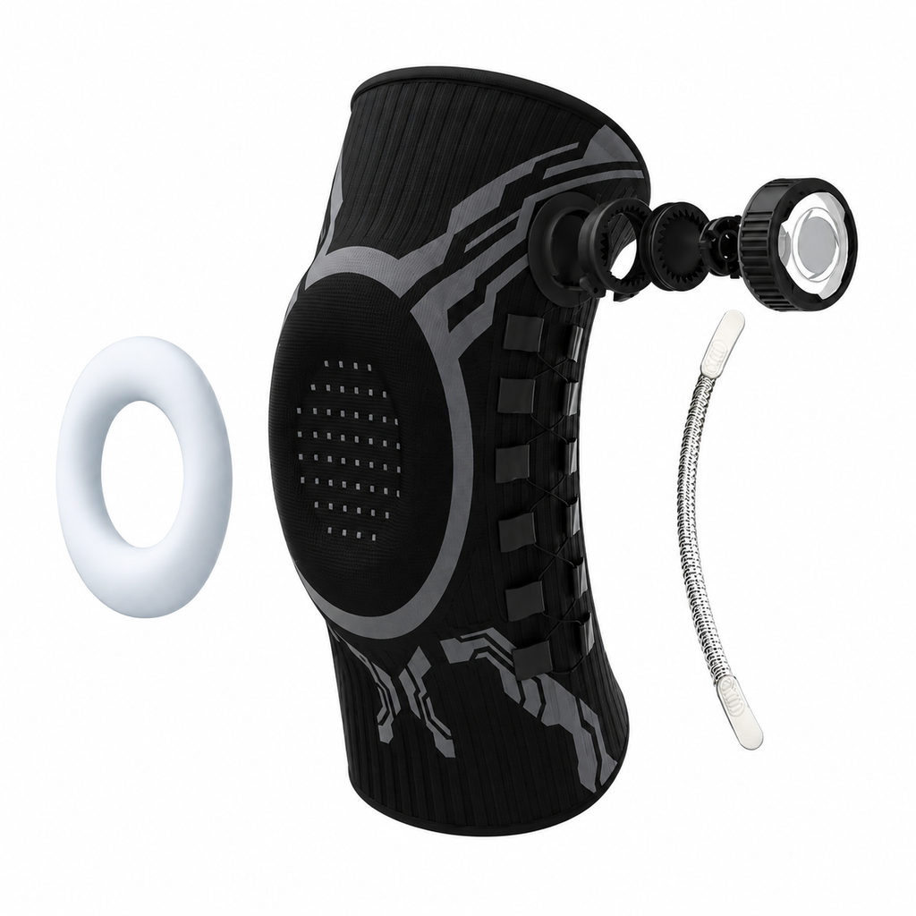 Rodillera deportiva ajustable con sistema knob para soporte y compresión de la rodilla